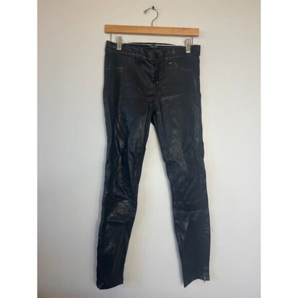 NEW J Brand Coated Super Skinny Ankle Zip Closure Leather Jeans Black Size: 26 - Picture 2 of 8